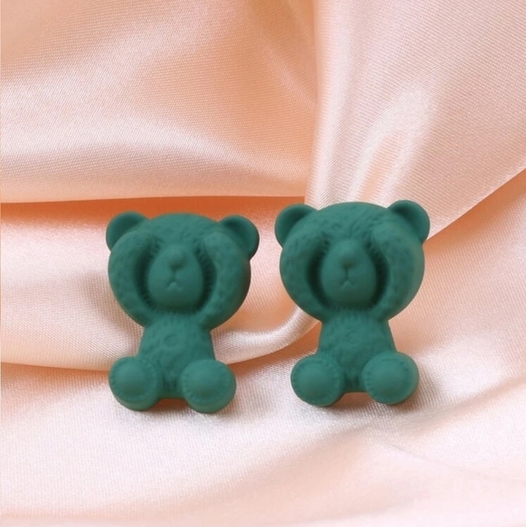 Green Teddy BEAR Earrings GREEN STUD EARRINGS - Picture 3 of 5